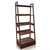 Brown Wood 5-Shelf Leaning Bookshelf