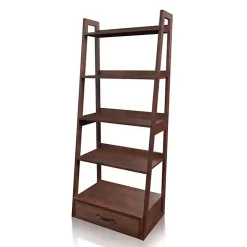 Brown Wood 5-Shelf Leaning Bookshelf