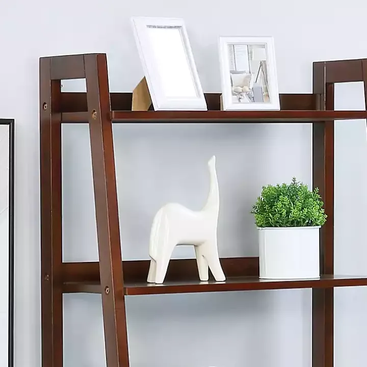 Brown Wood 5-Shelf Leaning Bookshelf