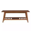Brown Wood Slatted Bottom Shelf Coffee Table