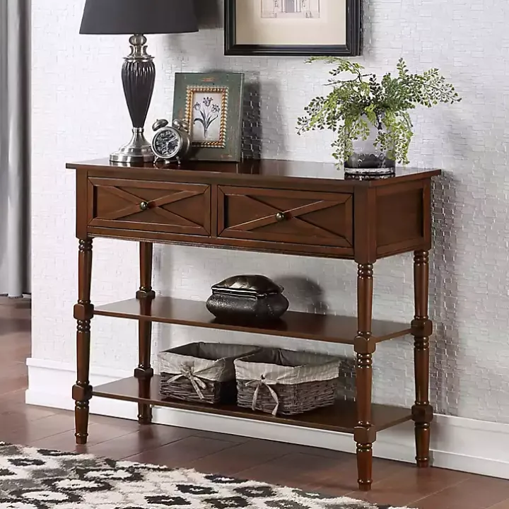 Brown Wood Traditional Console Table