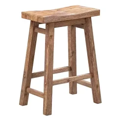 Brown Wooden Saddle Seat Counter Stool