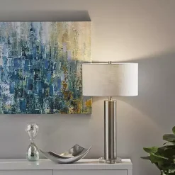 Brushed Steel Cylinder Table Lamp