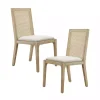 Cane Back Upholstered Wood Dining Chairs, Set of 2