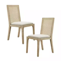 Cane Back Upholstered Wood Dining Chairs, Set of 2