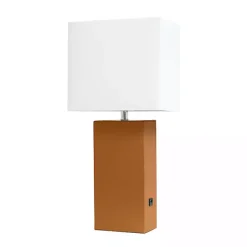 Caramel Faux Leather Charging Table Lamp