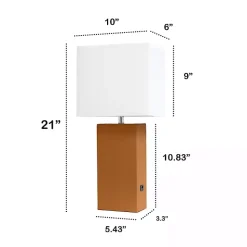 Caramel Faux Leather Charging Table Lamp