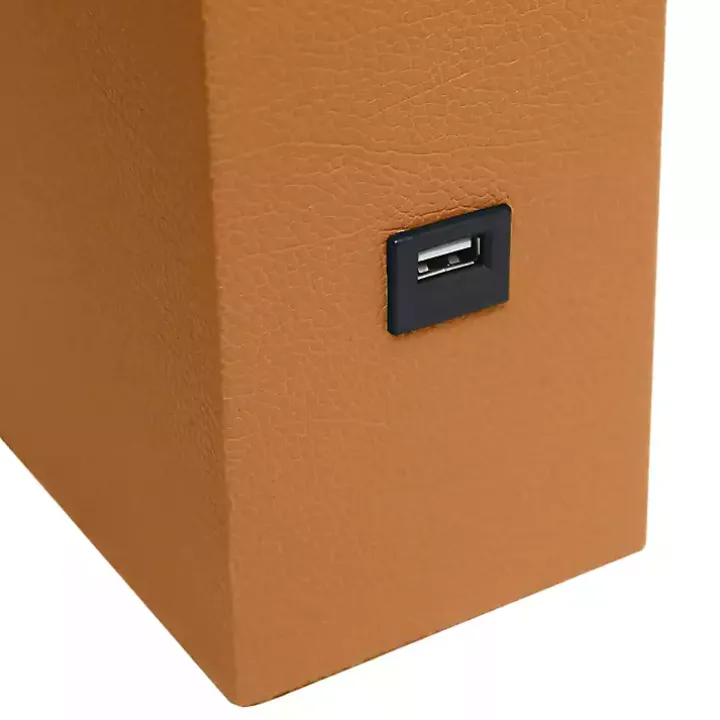 Caramel Faux Leather Charging Table Lamp