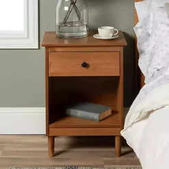 Caramel One-Drawer Wood Nightstand
