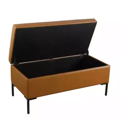 Caramel Vegan Leather Storage Bench