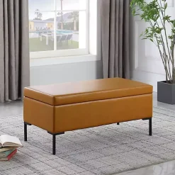 Caramel Vegan Leather Storage Bench