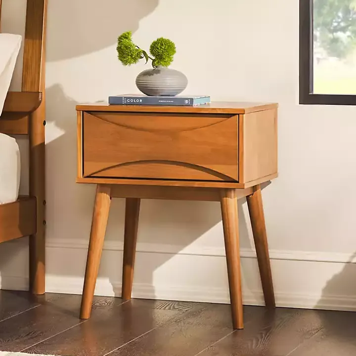 Caramel Wood Mid-Century Modern Nightstand