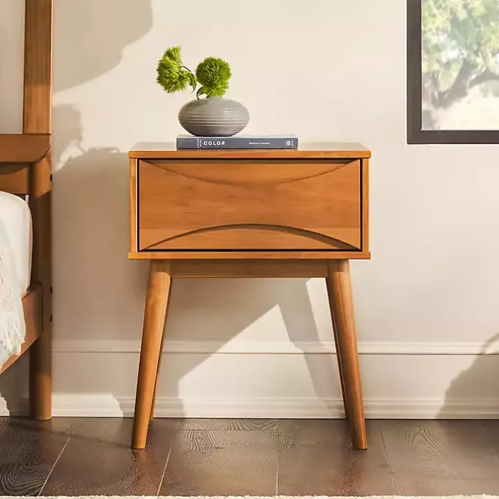 Caramel Wood Mid-Century Modern Nightstand