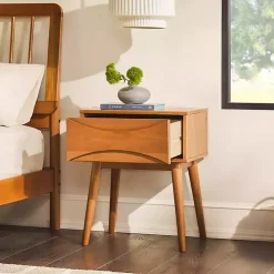 Caramel Wood Mid-Century Modern Nightstand