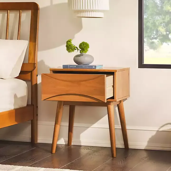 Caramel Wood Mid-Century Modern Nightstand