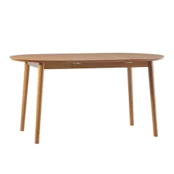 Caramel Wood Oval Dining Table with Leaf