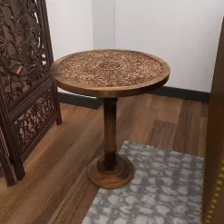 Carved Mandala Mango Wood Accent Table
