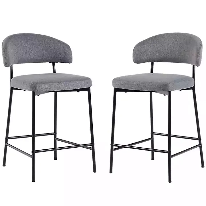 Charcoal and Black Curved Counter Stools, Set of 2