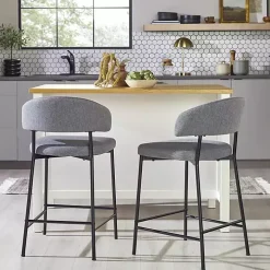 Charcoal and Black Curved Counter Stools, Set of 2