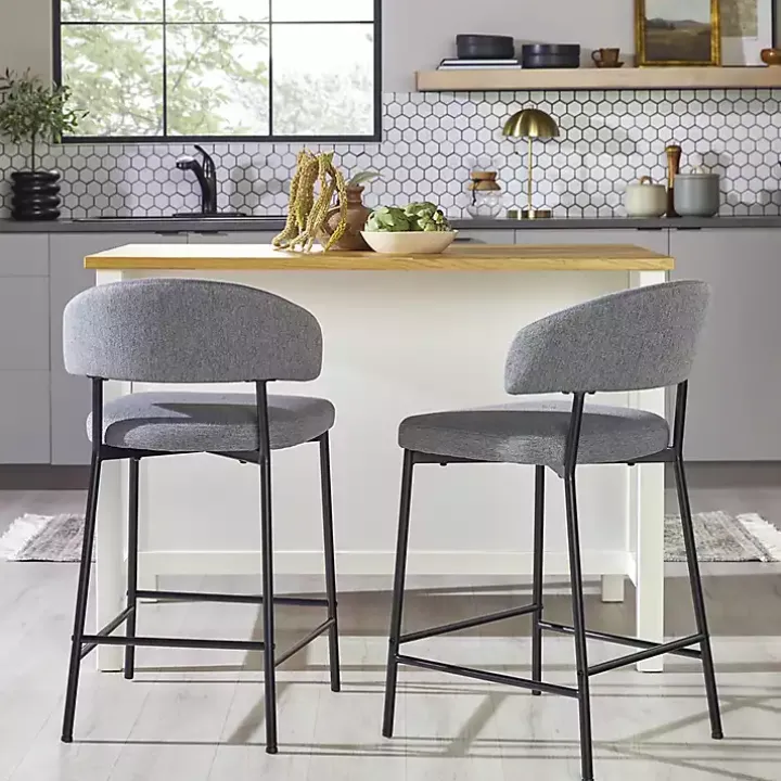 Charcoal and Black Curved Counter Stools, Set of 2