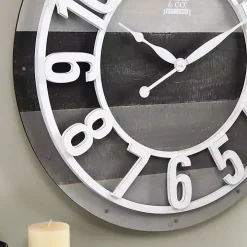 Charcoal Gray and White Plank Wall Clock