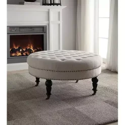 Charlotte Tufted Round Natural Ottoman