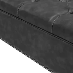 Charocal Button Tufted Leather Ottoman