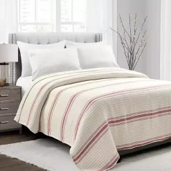 Cherry Red Pick Stitch Stripe Queen Quilt