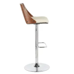 Cherry Wood and Ivory Leather Swivel Bar Stool