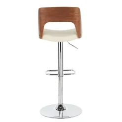 Cherry Wood and Ivory Leather Swivel Bar Stool