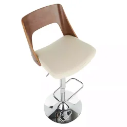 Cherry Wood and Ivory Leather Swivel Bar Stool