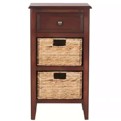 Cherry Wood Woven Baskets Everly Accent Table