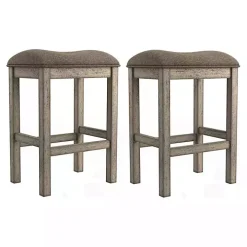 Chestnut Wood Upholstered Counter Stools, Set of 2