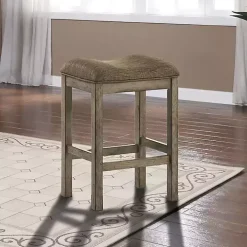 Chestnut Wood Upholstered Counter Stools, Set of 2