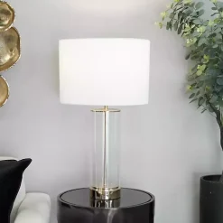 Clear Glass and Gold Stem Table Lamp
