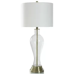 Clear Seeded Glass and Brass Table Lamp