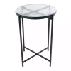 Clear Textured Glass & Black Iron Accent Table