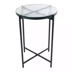 Clear Textured Glass & Black Iron Accent Table