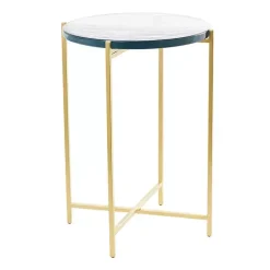 Clear Textured Glass & Gold Iron Accent Table