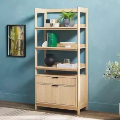 Coastal Oak 2-Drawer Modern Wood Bookcase