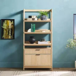 Coastal Oak 2-Drawer Modern Wood Bookcase