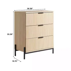 Coastal Oak Reeded 3-Drawer Dresser