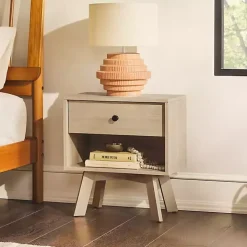 Coastal Oak Wood Mid-century Modern Nightstand