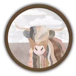 Colorblock Highland Cow Round Brown Framed Print