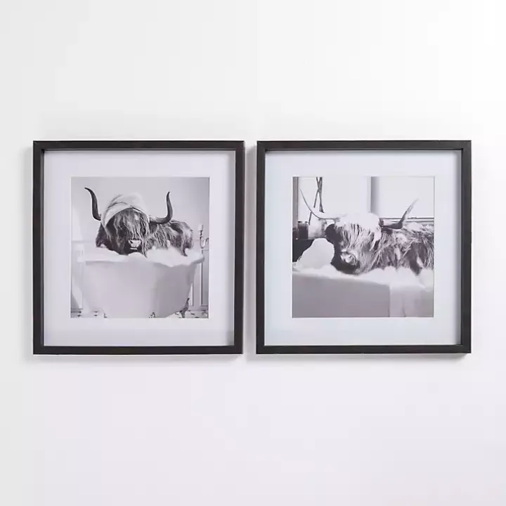 Cow in Bubble Bath Framed Art Prints, Set of 2
