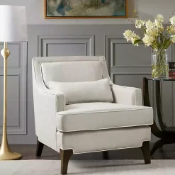 Cream and White Contrast Welting Accent Chair