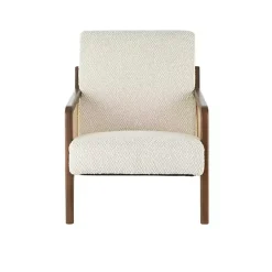 Cream Boucle & Rattan Accent Chair