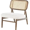Cream Boucle & Rounded Rattan Back Accent Chair