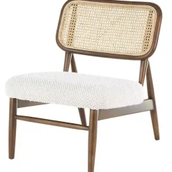 Cream Boucle & Rounded Rattan Back Accent Chair