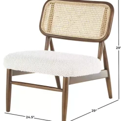 Cream Boucle & Rounded Rattan Back Accent Chair
